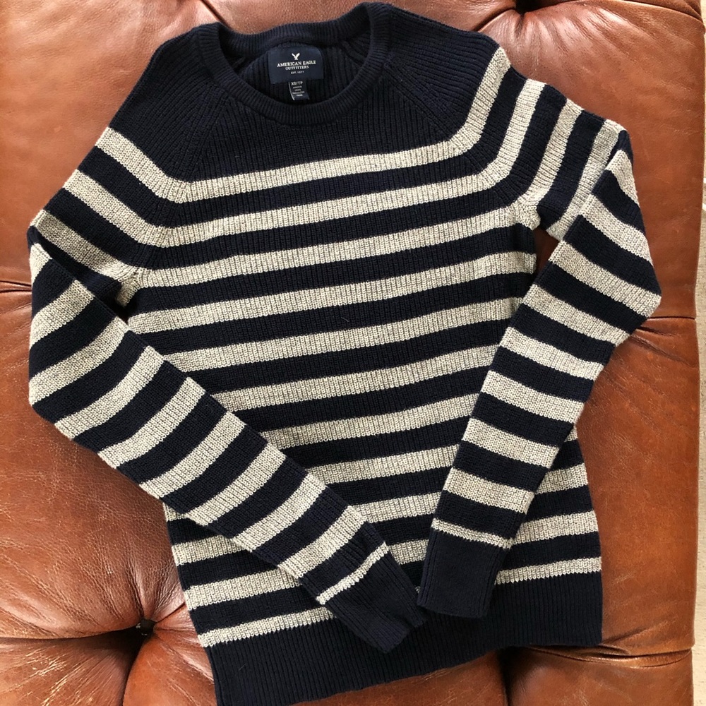 American Eagle Stripe Sweater Mens XS Navy Gray